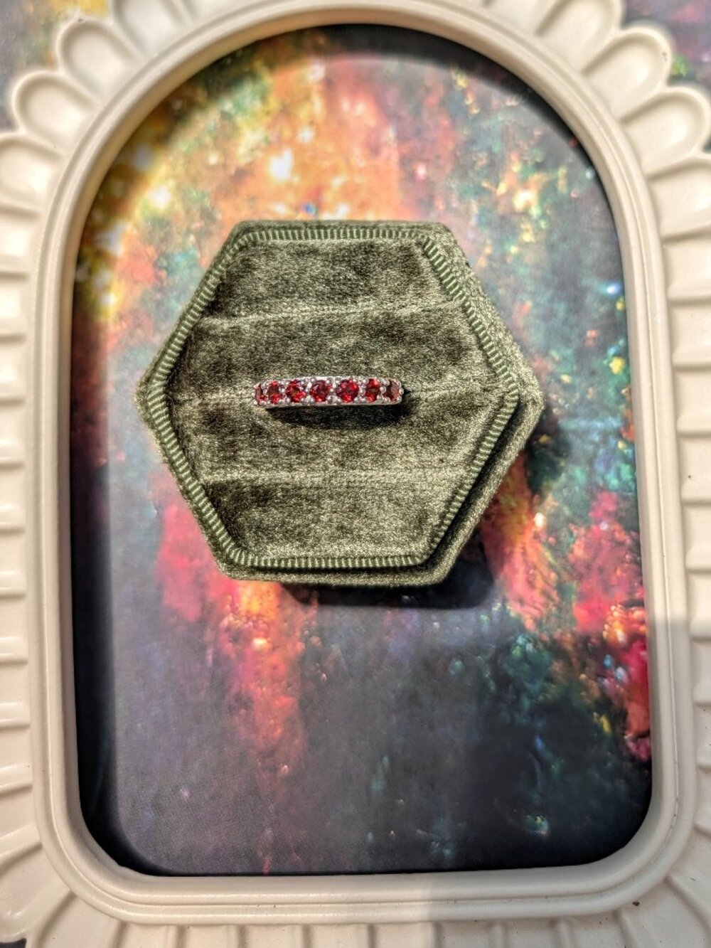 Vintage Garnet & Sterling Silver Eternity Ring, Size 6